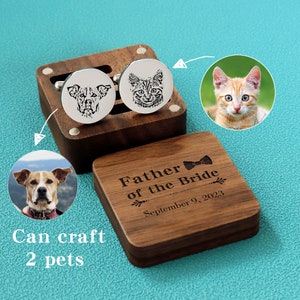 Personalized Custom Pet Portrait Cufflinks, Customizable for 2 pets，Memorial Cuff Links, Father of the bride on Wedding Day, Gift For my Him