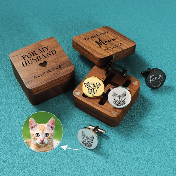 Custom Cuff Links, Pet Portrait Cufflinks -Memorial Cuff Links, Groom Gift from Bride on Wedding Day, Personalized Wedding Gift For Him
