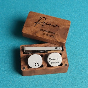 Custom Groomsmen Cufflinks Gift, Personalized Wedding Day Gifts Cuff links for Grooms men Best man Groom, Cuff Links & Tie Clip Set