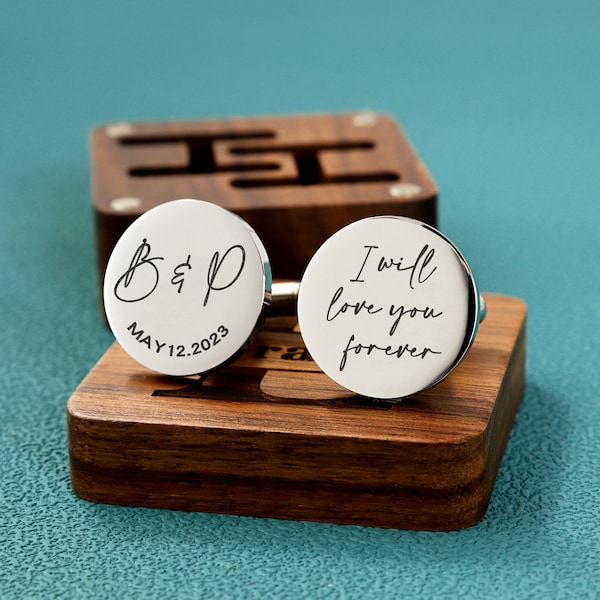 personalized Metal Cufflinks - Engraved custom Gift Box Optional, Wedding Day Cuff links Gift Groom Dad Groomsmen Father of Bride Groom