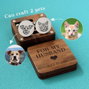 Custom Pet Portrait Cufflinks, Customizable for 2 pets，Personalized Memorial Cuff Links, Father of the bride on Wedding Day, Gift For my Him
