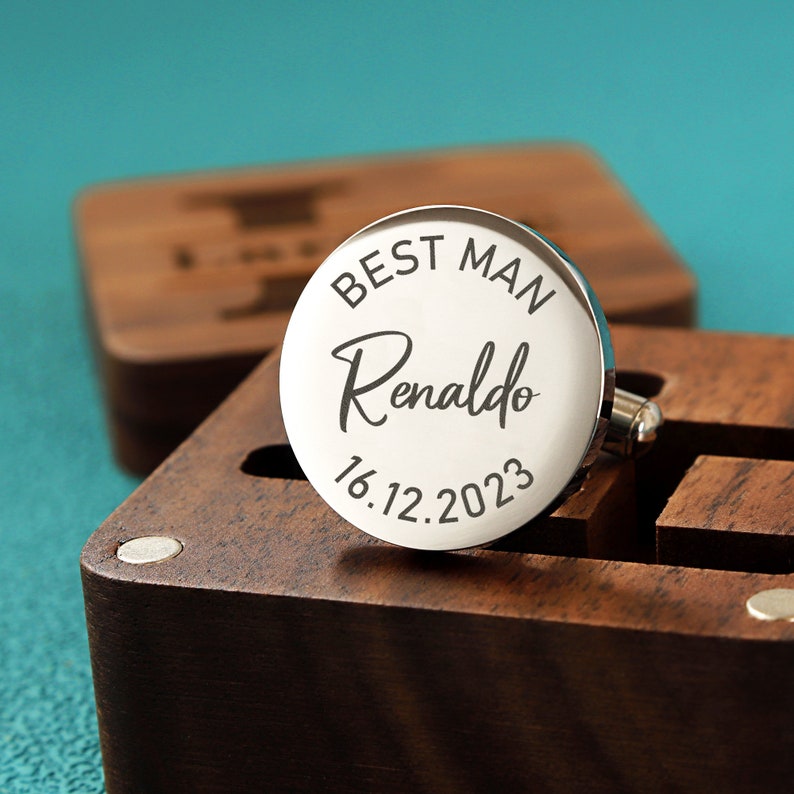 Custom Groomsman Cufflinks, Wedding Role Cufflinks, Personalised Engraved Cufflinks, Best Man Groomsman Gifts Cufflinks image 2