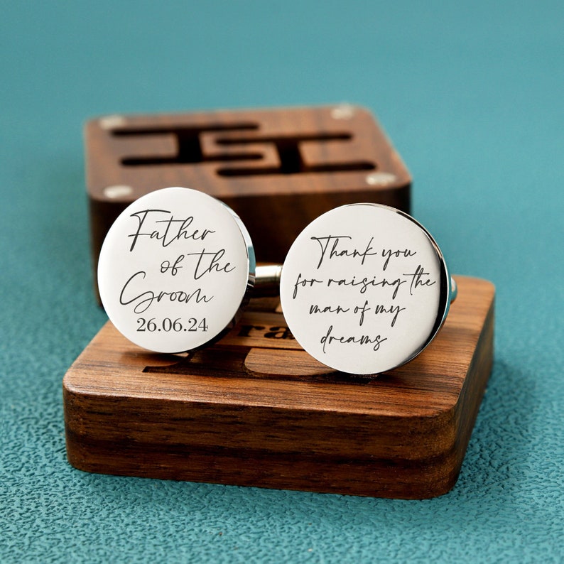 Father of the Groom Gift, Thanks for raising the man of my dreams, Custom Personalized Wedding Cufflinks, Father of the bride gift Round Silver -20mm