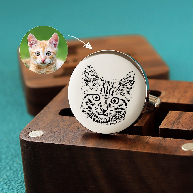 Custom Pet Portrait Cufflinks, Customizable for 2 petsPersonalized Memorial Cuff Links, Father of the bride on Wedding Day, Gift For my Him image 3