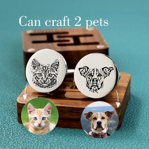 Custom Pet Portrait Cufflinks, Customizable for 2 petsPersonalized Memorial Cuff Links, Father of the bride on Wedding Day, Gift For my Him image 2