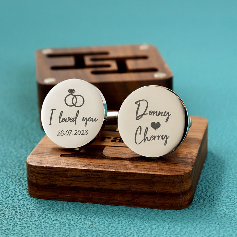 Custom wedding cufflinks engraved gift box optional, wedding day cufflinks gift for father of groom father of groom, anniversary gift Round Silver -20mm