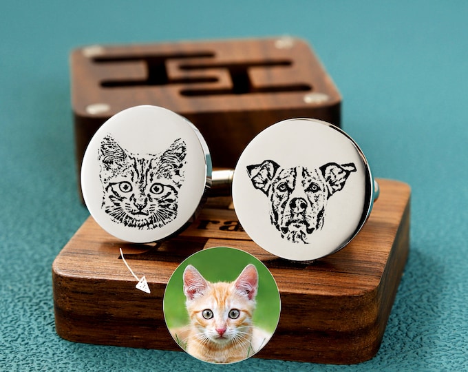 Personalized Pet Portrait Cufflinks, Memorial Cuff Links, Father of the bride on Wedding Day, Custom Wedding Gift For my Him