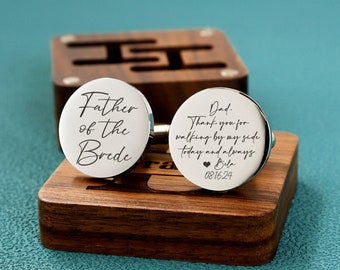 Gemelos personalizados de regalo para el padre de la novia, gemelos grabados, regalo de boda de agradecimiento, regalos de la novia, regalos personalizados del día de la boda