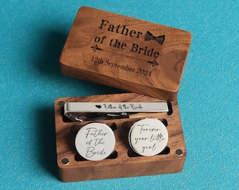 Regalo para el padre de la novia, juego de gemelos y pasador de corbata personalizados, regalo de boda para la hija del padre, para siempre tu pequeña niña.