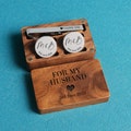 Personalized Metal Cufflinks, Tie Clip & Rectangle Gift Box - Wedding Day Cuff links Groom Fiance, Birthday Anniversary Gift for Husband