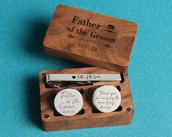 Personalized Cufflinks & Tie Clip Set, Father of the Groom Gift, Thanks for raising the man of my dreams, Custom Wedding Cuff link