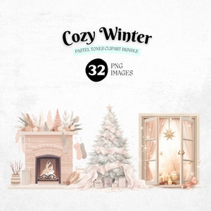 Hygge Christmas Clipart, Digital download, Cozy Warm Winter Clipart, Winter Illustrations, Watercolor Graphics Commercial Use PNG