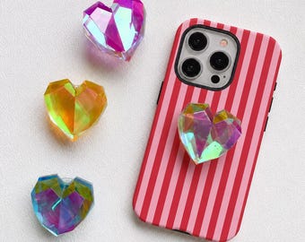 Soporte adhesivo para teléfono con forma de corazón de cristal, accesorio iridiscente para iPhone estilo Y2K