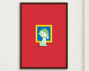 Smiski Poster | Smiski Museum Series Poster | Smiski Pearl Earring | Cute Japanese Green Guy Poster | Bedroom Decor Funny Wall Art Gift |