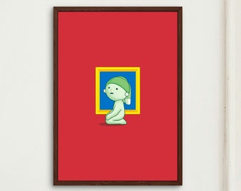 Smiski Poster | Smiski Museum Series Poster | Smiski Pearl Earring | Cute Japanese Green Guy Poster | Bedroom Decor Wall Art Gift |