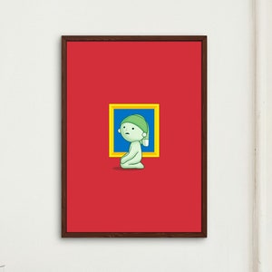 Poster Smiski / Poster della serie Smiski Museum / Orecchino di perla Smiski / Poster del simpatico ragazzo giapponese verde / Decorazione da parete divertente per la camera da letto /
