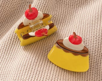 Pudding Claw Clip, Dessert Hair Hair Accessory, Kawaii Gift for Baker Chef