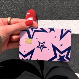 Pink Star Credit Card Skin, Y2K Pattern Debit Sticker, Girly Wallet Accessory