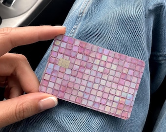 Pink Iridescent Credit Card Skin, Glass Mosaic Tilewal Card Sticker, Girly Wallet Accessory