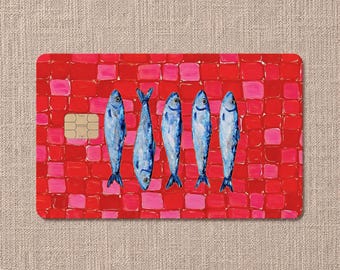 Portuguese Sardine Credit Card Skin, Portugal Lisbon Inspired Wallet Sticker, Art Fish Card Cover