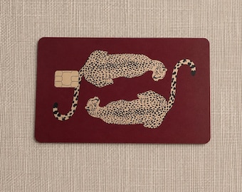 Pegatina para tarjeta de crédito con estampado de gato moteado, calcomanía de débito con estampado animal burdeos, accesorio elegante