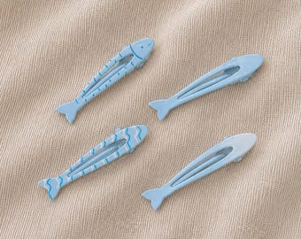 Set of 4 Fish Hair Clips, Blue Barrettes, Coastal Ocean Accessories, Sardine Lover Gift