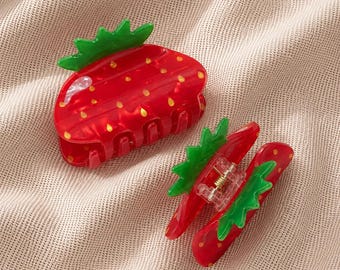Strawberry Claw Clip Hair, Kawaii Mini Fruit Hair Accessory, Cottagecore Summer Outfit