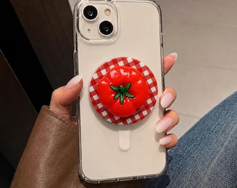 Tomato MagSafe Phone Grip, Gingham Kindle Holder, Fruit Phone Stand, Cottagecore Gift