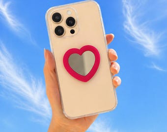 Espejo con agarre para teléfono en forma de corazón de melocotón, accesorio para teléfono kawaii estilo Y2K, regalo para ella, dije para iPhone