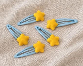 Star Hair Clips, Yellow Blue Clips Set, Kawaii Pastel Barrettes, Y2K Gifts for Girls