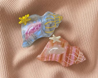 Seashell Claw Clip, Coastal Beachy Hair Accessory, Mermaid Inspired Clip, Ocean Lover Gift