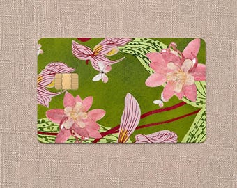 Floral Credit Card Skin, Green Botanical Card Sticker, Watercolor Debit Wrap, Flower Wallet Accessory