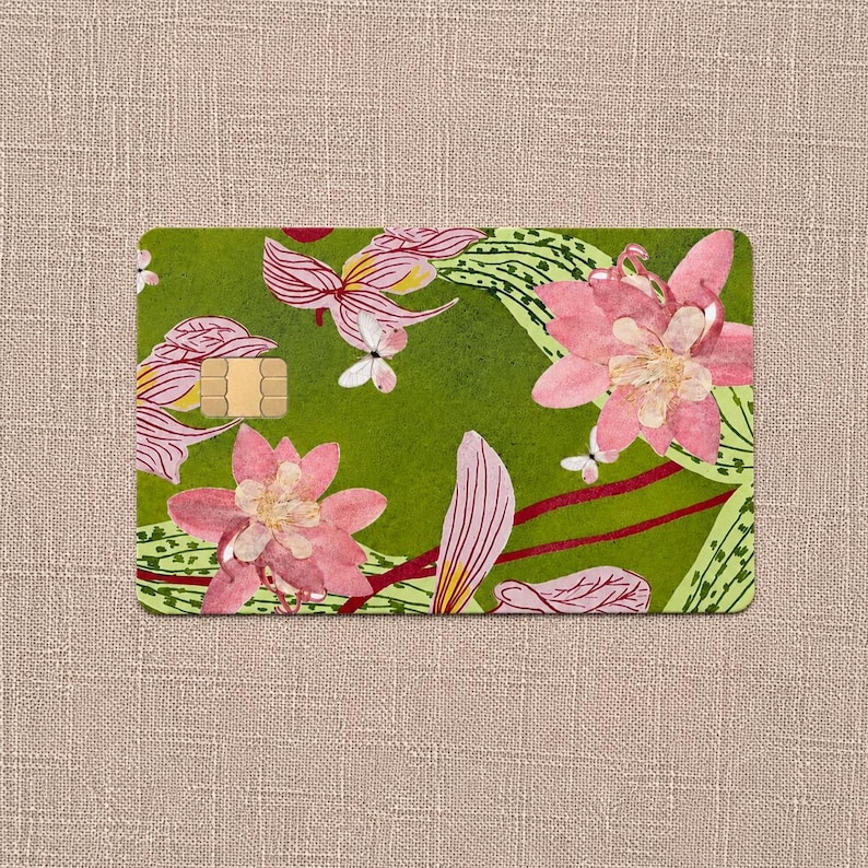 Funda floral para tarjeta de crédito, pegatina botánica verde para tarjeta, funda de débito con diseño de acuarela, accesorio floral para cartera imagen 1