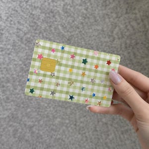 Funda para tarjeta de crédito con estrellas de cuadros verdes, pegatina para tarjeta de débito a cuadros, accesorio de moda para la cartera. imagen 5