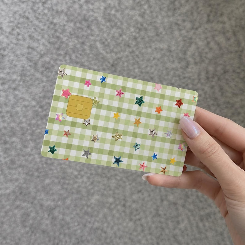 Funda para tarjeta de crédito con estrellas de cuadros verdes, pegatina para tarjeta de débito a cuadros, accesorio de moda para la cartera. imagen 5