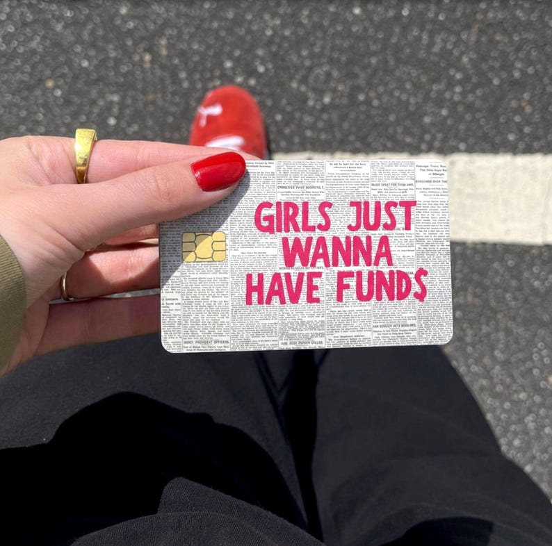 Girls Just Wanna Have Funds Credit Card Skin, Debit Card Sticker, Girly Wallet Accessory image 2
