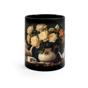 11 oz, Old English Tea Setting with Rose/Floral Bouquet, Black Coffee/Tea Mug