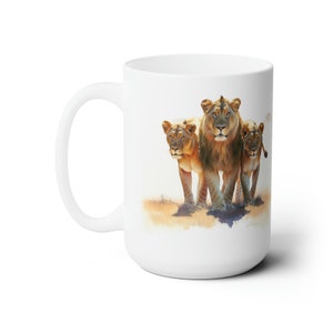15 oz, African Lions, Lions on the Savanna, Big Cats on the Prowl, White Coffee/Tea Mug