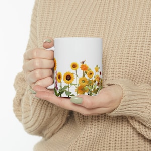 11 oz, tasse en céramique tournesols, tasse à café pour amoureux des jardins, fleurs et fleurs, cadeaux tournesols pour elle