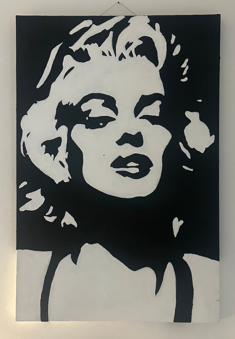 Marilyn Monroe Black and White Canvas Painting Etsy