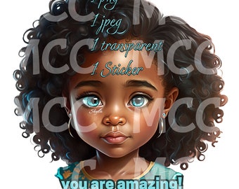 Arte chibi afroamericano, adorable personaje Skyla, ilustración de chica negra kawaii
