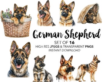 German Shepherd PNG, Watercolor German Shepherd Clipart, jpg, Puppy PNG, Instant Download, Commercial Use, Junk Journal, Digital Planner