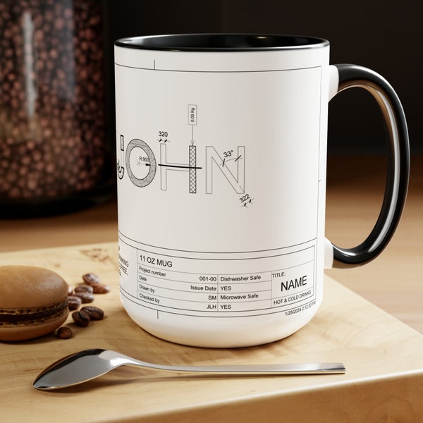 Mug ingénieur personnalisé, Mug ingénieur avec nom personnalisé, Mug ingénieur personnalisé, Cadeau ingénieur, Mug dessin technique