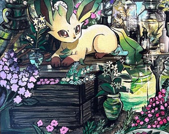 Leafeon VStar painting – 12x16 Acrylic