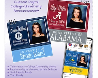 Anuncio digital personalizado para la universidad (clase 2030), anuncio digital personalizado de graduación, compromiso universitario, listo para redes sociales