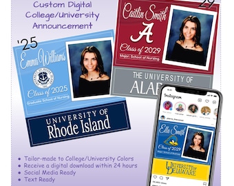 Custom Digital College Announcement Class of 2030, Custom Digital GRADUATION Announcement, University COMMITMENT,  Social Media Ready