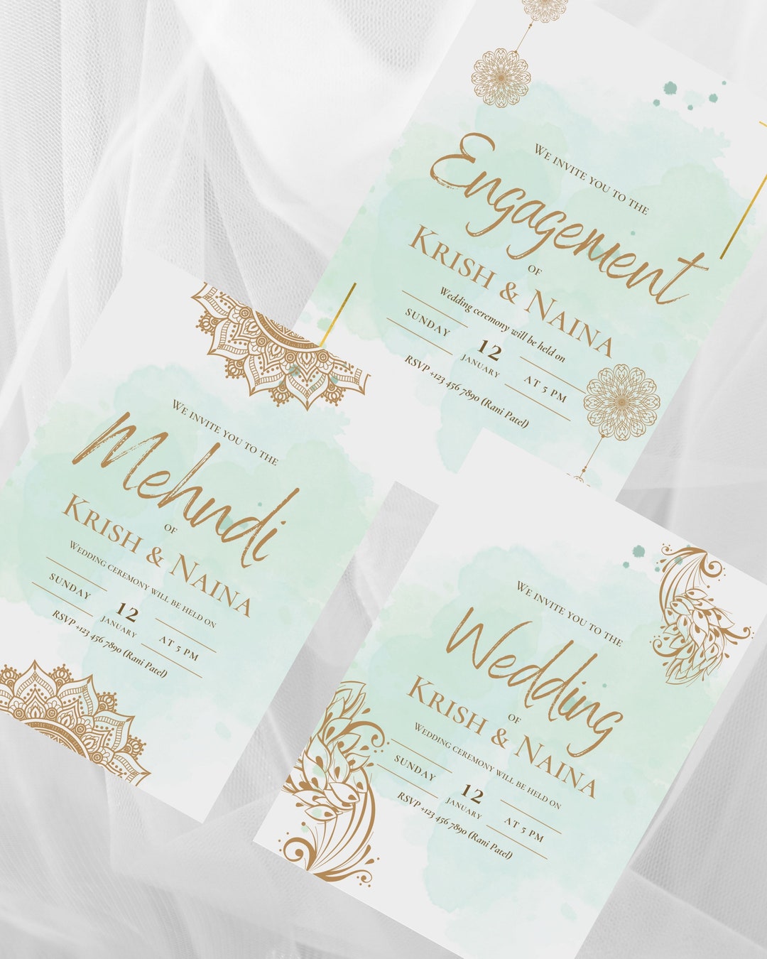 Pastel Indian Wedding Invitation Set Mint Pastel Colour Theme Etsy