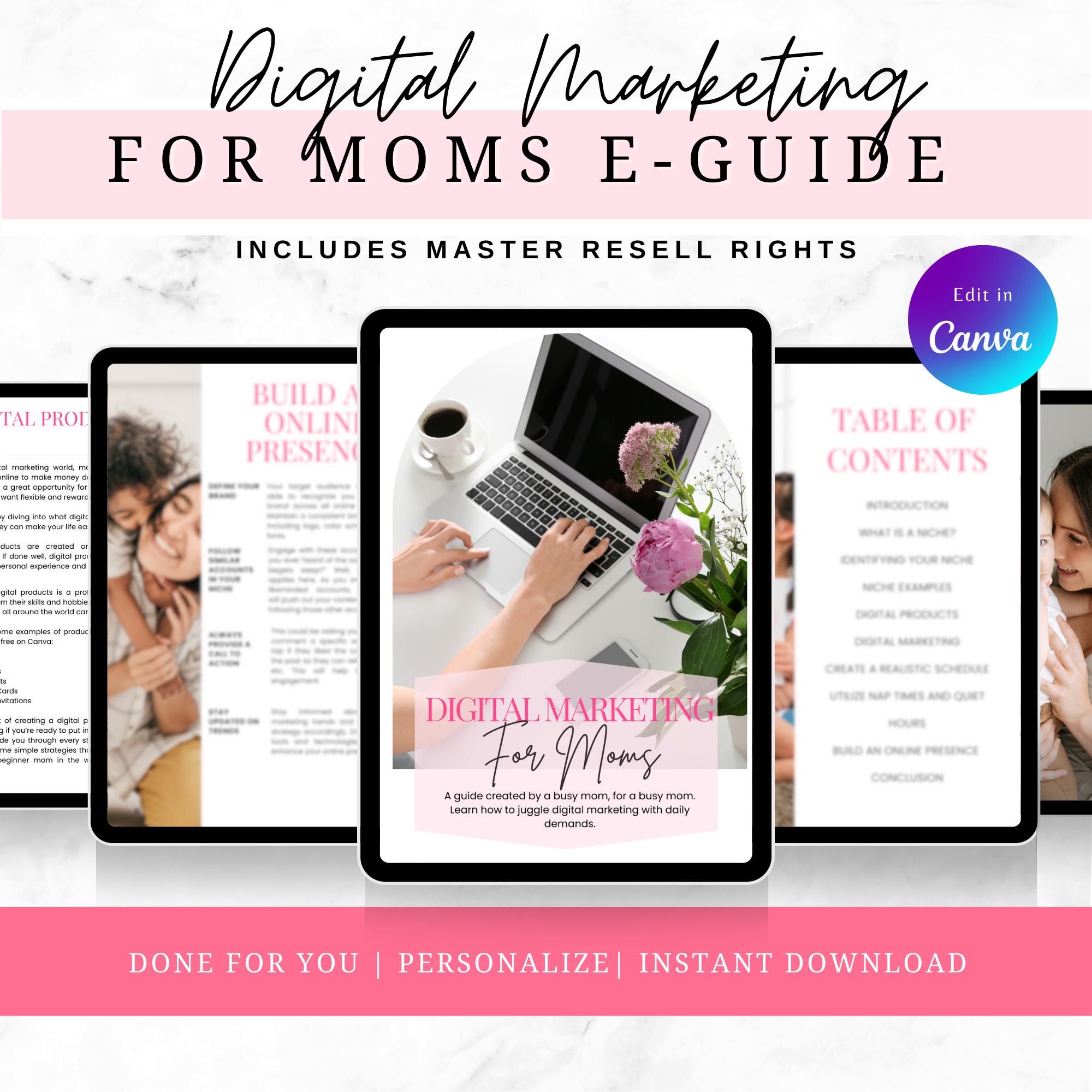 Digital Marketing Guide for Busy Moms | PLR & MRR Ebook | Work-from ...