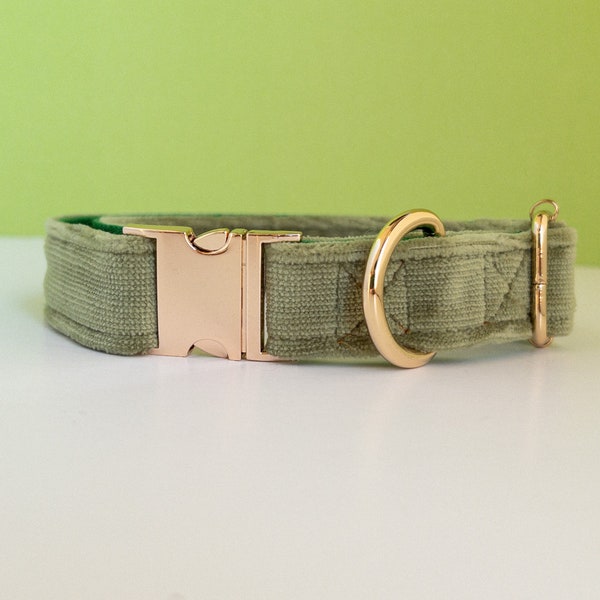 Green Dog Collar and Leash Set for Girl, Dog Collar Personalized Large - Medium - Small, Collar with Engraved Dog ID (Phone number + Name)