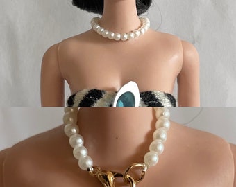 Vintage Barbie doll pearl necklace handmade with clasp